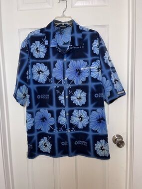 South Pole Men’s Navy and Light Blue Floral Camp Shirt Retro